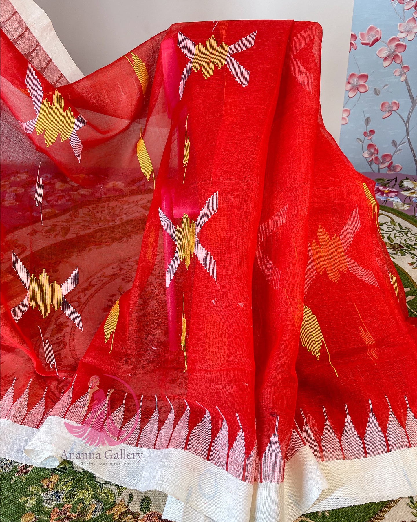 Ruby Red Monipuri Saree - Image 3